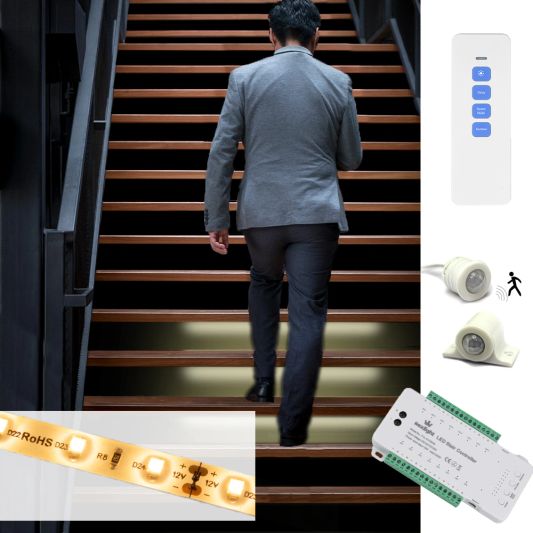 Dynamische Treppenbeleuchtungset 50 cm für max 16 Stufen inklusive Fernbedienung - Warmweißes Licht