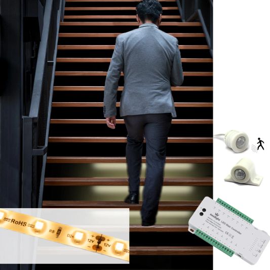 Dynamische Treppenstufenbeleuchtung 50 cm für max. 16 Stufen inklusive Sensoren und 1 Programm - Warmweißes Licht