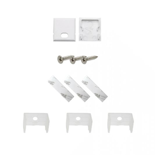 Endkappen und Klammern für ein breites Profil mit gerade Abdeckung