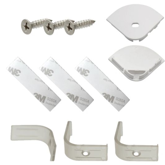 Endkappen und Halterungen für Eckprofil breit rund