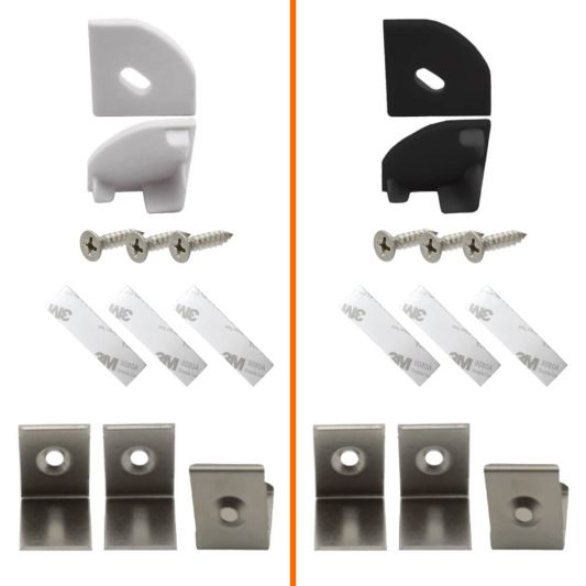 Endkappen und Halterungen für Eckprofile slim line