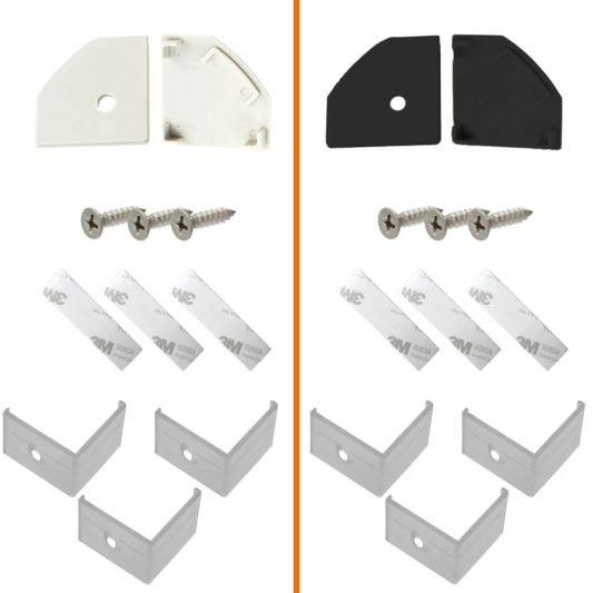 Endkappen und Zahnspangen für das Eckprofil 3030 Modell