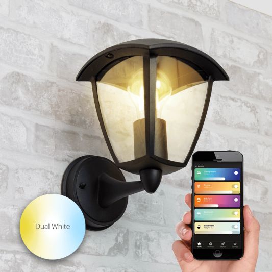 klassische schwarze wandleuchte fuer den aussenbereich mit e27 zigbee led Gluehbirne