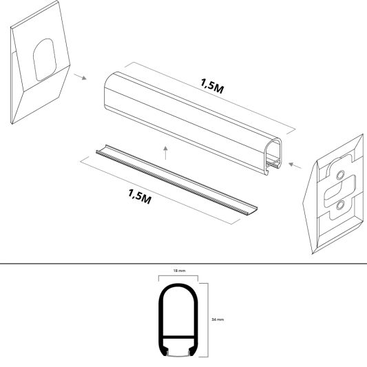 LED Profil 1,5 Meter für Kleiderschrankbeleuchtung