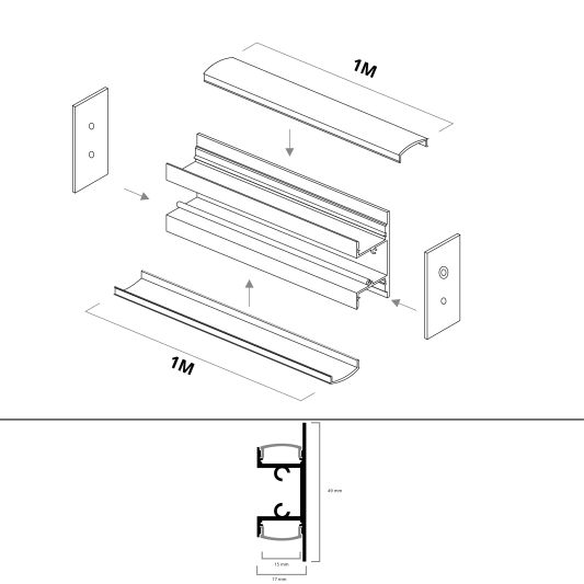 LED Profil 1 Meter Up Down Wandprofil