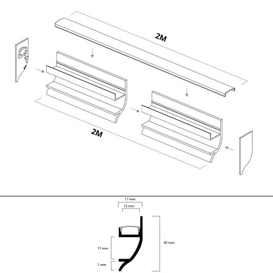 LED Profil 2 Meter Up Light Wandprofil