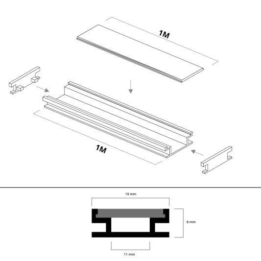 LED Profil 1 Meter für Bodeneinbau 8 mm