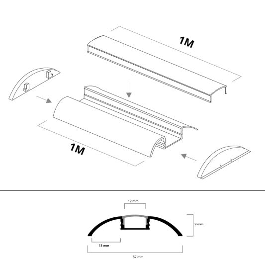 LED Profil 1 Meter für Bodenmontage 10 mm - gewölbte Ausführung