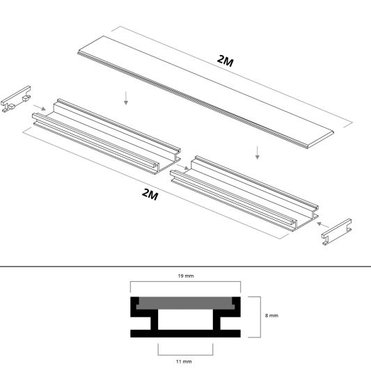 LED Profil 2 Meter für Bodeneinbau 8 mm