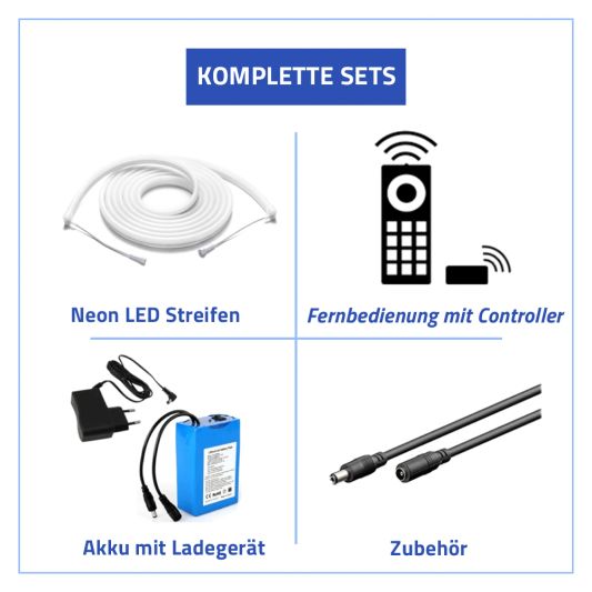 Led Streifen auf Batterie Neon RGB Maxi rund komplettes Set 1 Meter