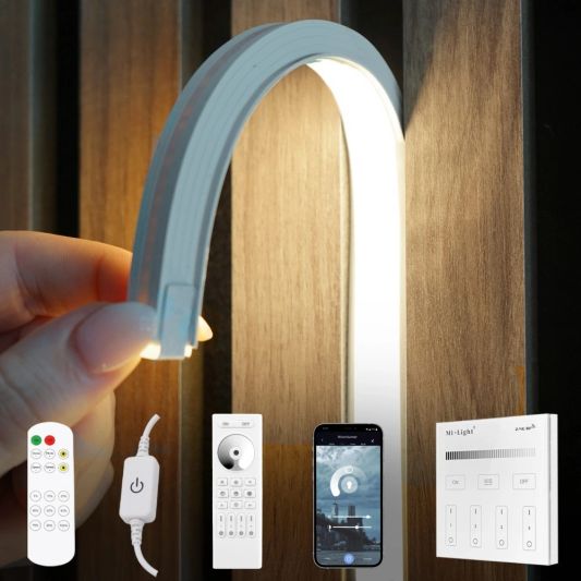 LED Streifen im flexiblen weißen Einbauprofil | Hellweiß | 7,5 Meter Set