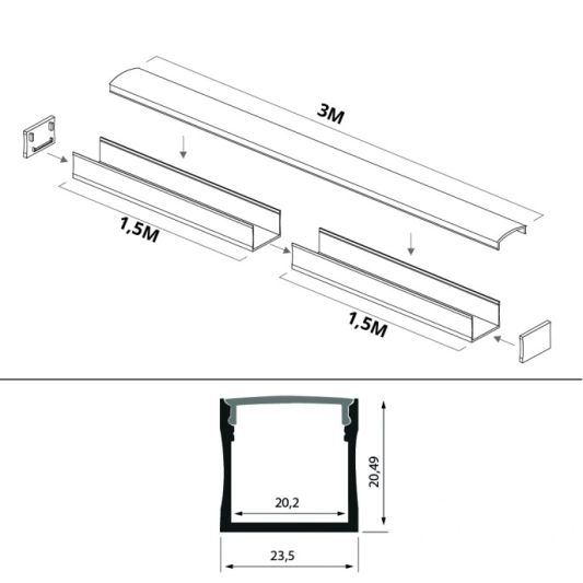 LED Streifen Profil breit Aufbau hoch 3 Meter