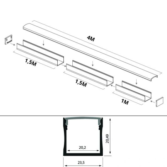 LED Streifen Profil breit Aufbau hoch 4 Meter