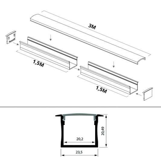 LED Streifen Profil breit Einbau hoch 3 Meter