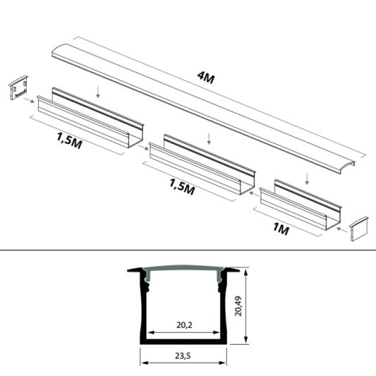 LED Streifen Profil breit Einbau hoch 4 Meter