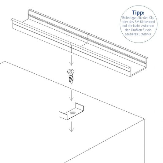 LED Streifen Profil breit Einbau niedrig 3 Meter