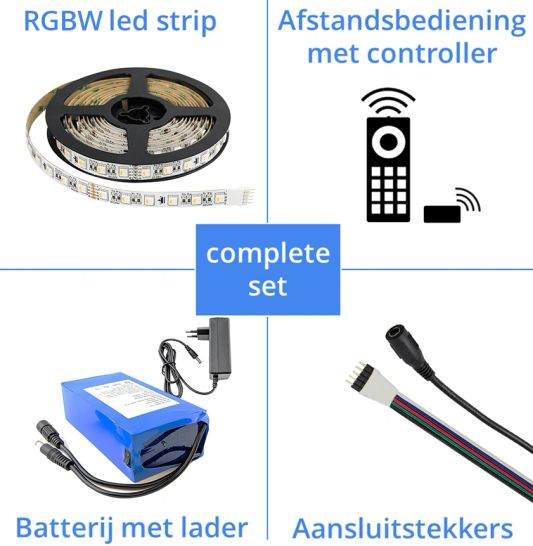 Led Streifen auf Batterie RGBW Premium komplettes Set 1 Meter