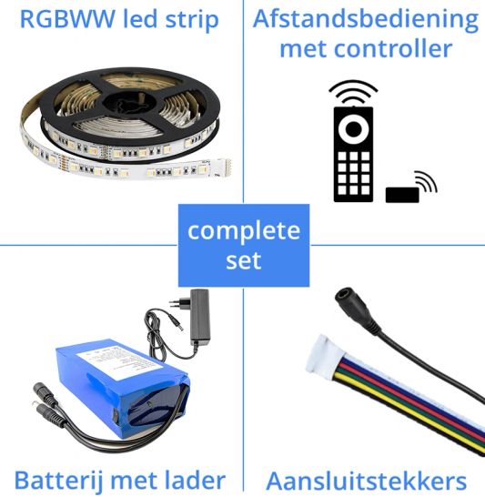 Led Streifen auf Batterie RGBWW Premium komplettes Set 4 Meter