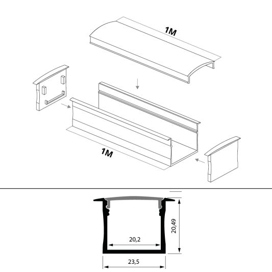 Led Streifen Profil breit Einbau hoch 1 Meter