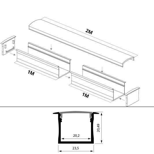 LED Streifen Profil breit Einbau hoch 2 Meter