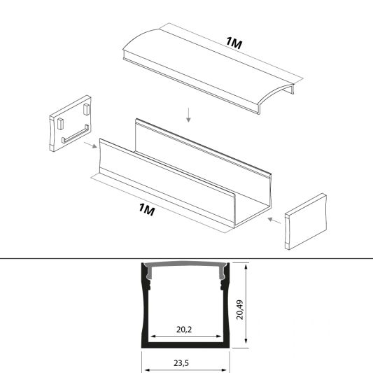 Led Streifen Profil breit Aufbau hoch 1 Meter