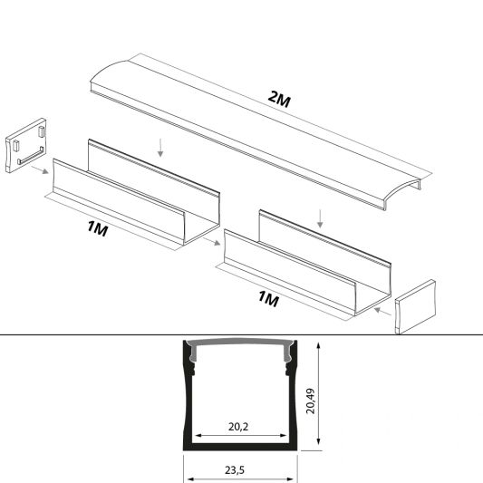 LED Streifen Profil breit Aufbau hoch 2 Meter