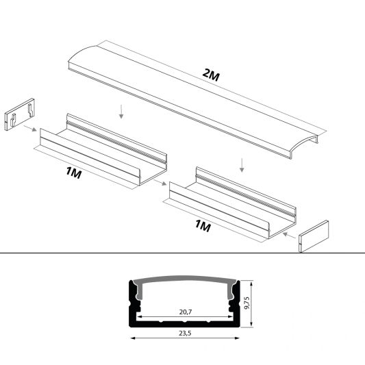 LED Streifen Profil breit Aufbau niedrig 2 Meter