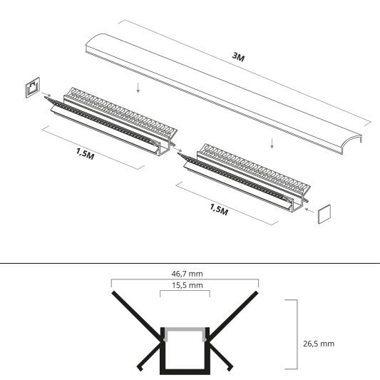 LED Fliesenprofil Stuckleiste Für LED Innenwinkel 3 Meter - Schmale Variante
