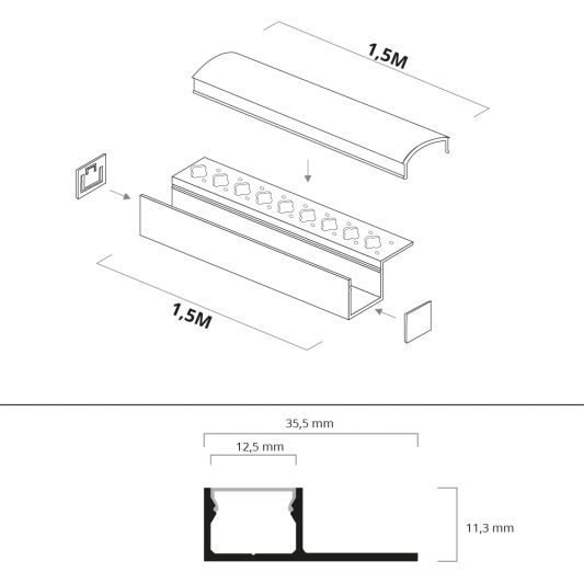 LED Fliesenprofil Stuckleiste Für LED - Stuckstop- 1,5 Meter - Schmale Variante