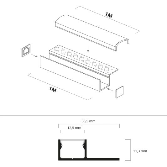 LED Fliesenprofil Stuckleiste Für LED - Stuckstop - 1 Meter - Schmale Variante