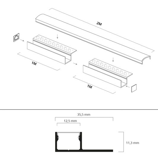 LED Fliesenprofil Stuckleiste Für LED - Stuckstop- 2 Meter - Schmale Variante