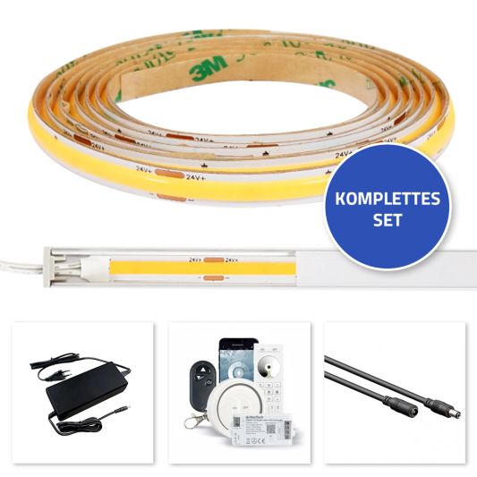 LED Treppenstufenbeleuchtung Premium - LED Streifen Set mit Profil - Hellweiß 130 cm
