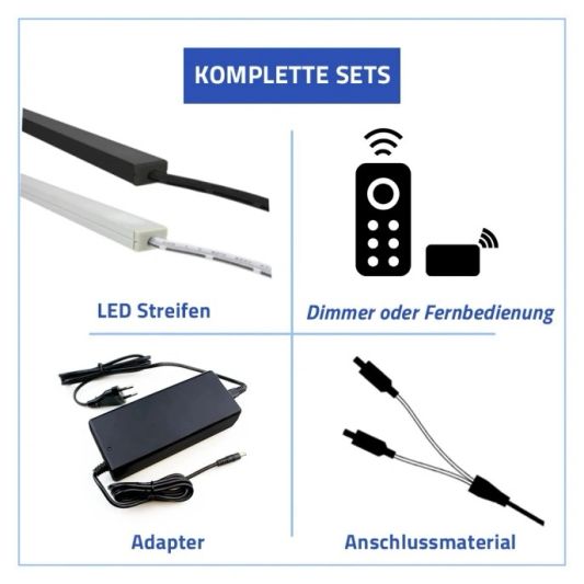 LED Treppenstufenbeleuchtung Set COB - LED Streifen Set mit Profil - Hellweiß 50 cm