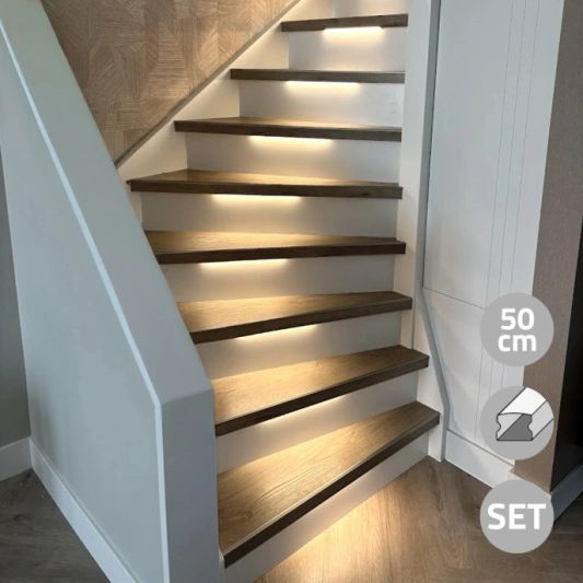 LED Treppenstufenbeleuchtung Set COB - LED Streifen Set mit Profil - Hellweiß 50 cm