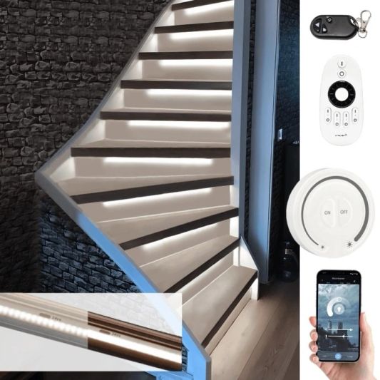 LED Treppenstufenbeleuchtung Set COB - LED Streifen Set mit Profil - Hellweiß 50 cm