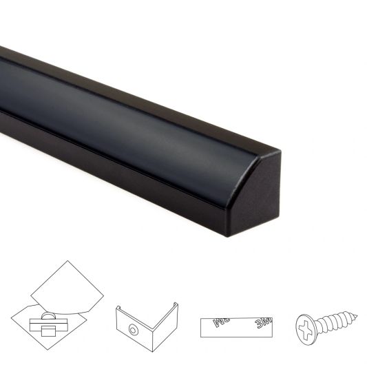 Led Streifen Eckprofil schwarz - Slim line - komplett inklusiv Abschlusskappe 2 Meter
