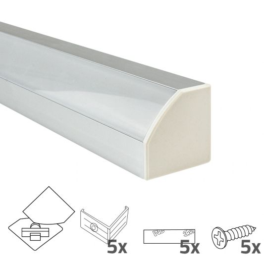 Led Streifen Profil Ecke Basic line - komplett inklusiv Abschlusskappe 2 Meter