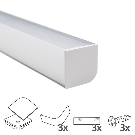 LED Streifen Eckprofilbreit gerades Modell komplett mit Abschlusskappe 1M