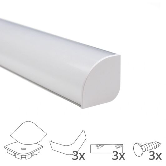 LED Streifen Eckprofilbreit rundes Modell komplett inklusiv Abschlusskappe 1,5M