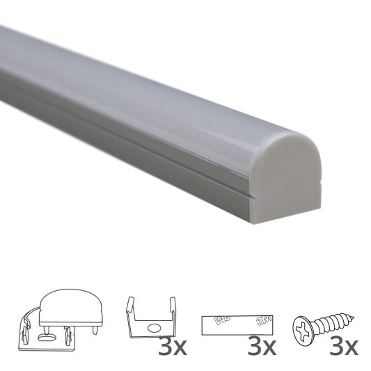 LED Streifen Aufbauprofil breites Modell - komplett mit runder Abschlusskappe 1,5 Meter
