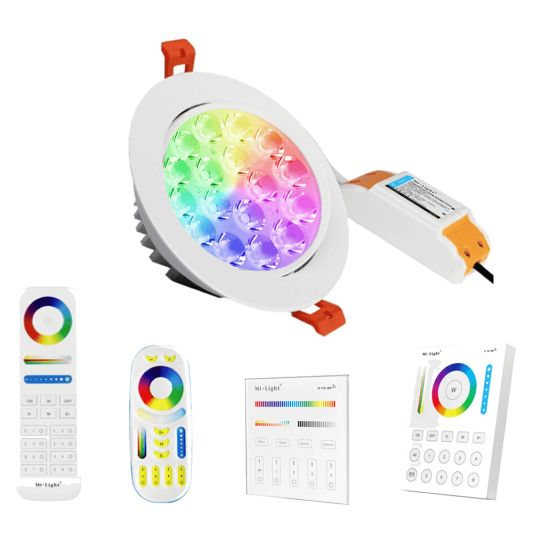 RGBWW komplettes Set mit 1-4 LED Einbaustrahler s 9 Watt - mit Bedienung