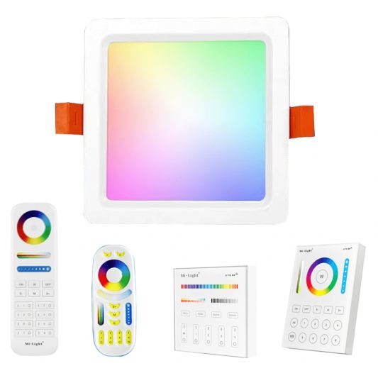 RGBWW komplettes Set mit 1-4 viereckige LED downlights 9 Watt Set mit Fernbedienung