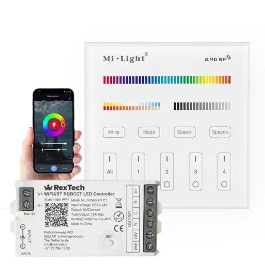 Milight Touch Wall Panel & WLAN Steuerung für RGBWW LED -Streifen 230 V - Komplettes Set