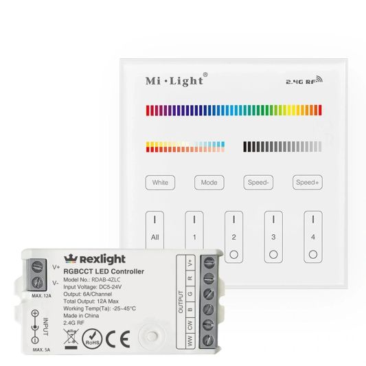 Milight Touch-Wandpanel 230V + 4-Zonen Controller für RGBWW LED Streifen – Komplettset