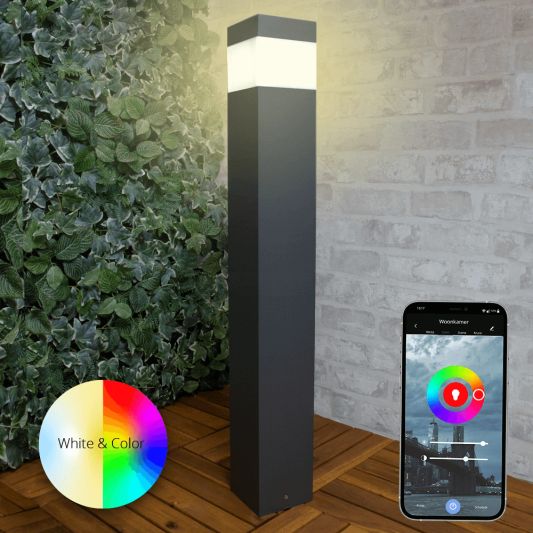 Moderne Stehlampe für den Außenbereich mit E27 Zigbee Smart Lighting LED Glühbirne