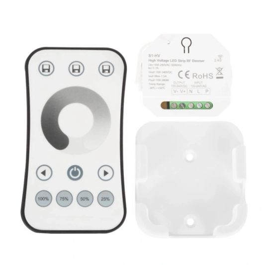 RF Controller + Fernbedienung für 230V einfarbige LED Streifen – Komplettset für kabellose Steuerung