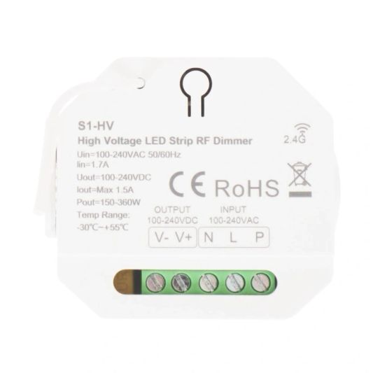 RF Controller + Fernbedienung für 230V einfarbige LED Streifen – Komplettset für kabellose Steuerung
