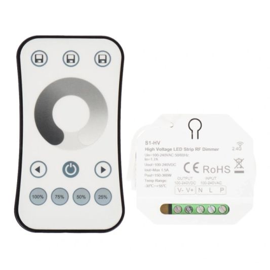 RF Controller + Fernbedienung für 230V einfarbige LED Streifen – Komplettset für kabellose Steuerung