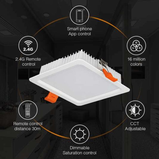 RGBWW LED viereckiges downlight 9 Watt