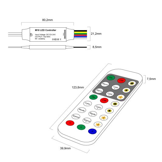 24 Tasten RGBWW RF -Steuerung mit Fernbedienung